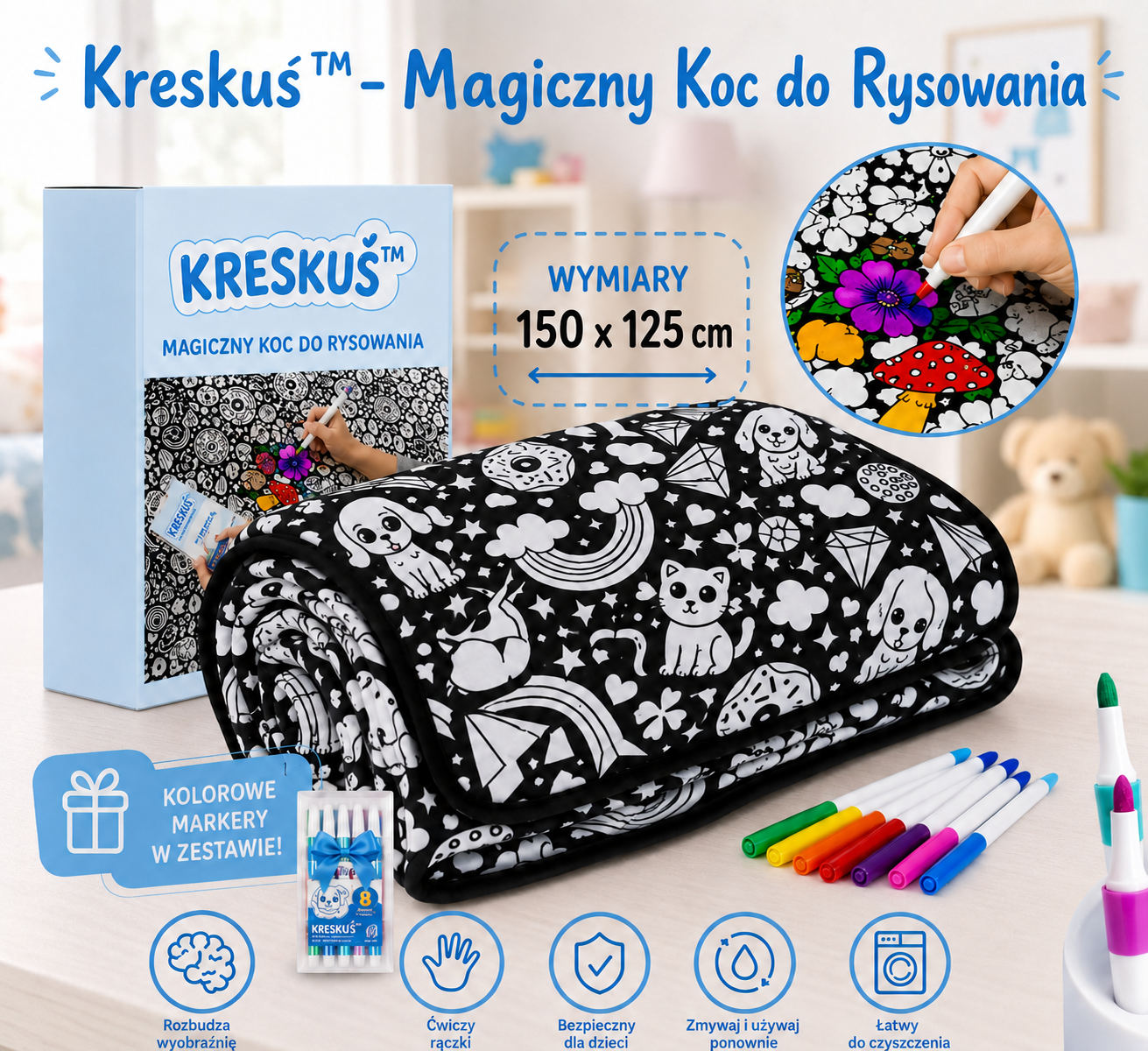 Kreskuś™ - Magiczny Kocyk do Rysowania